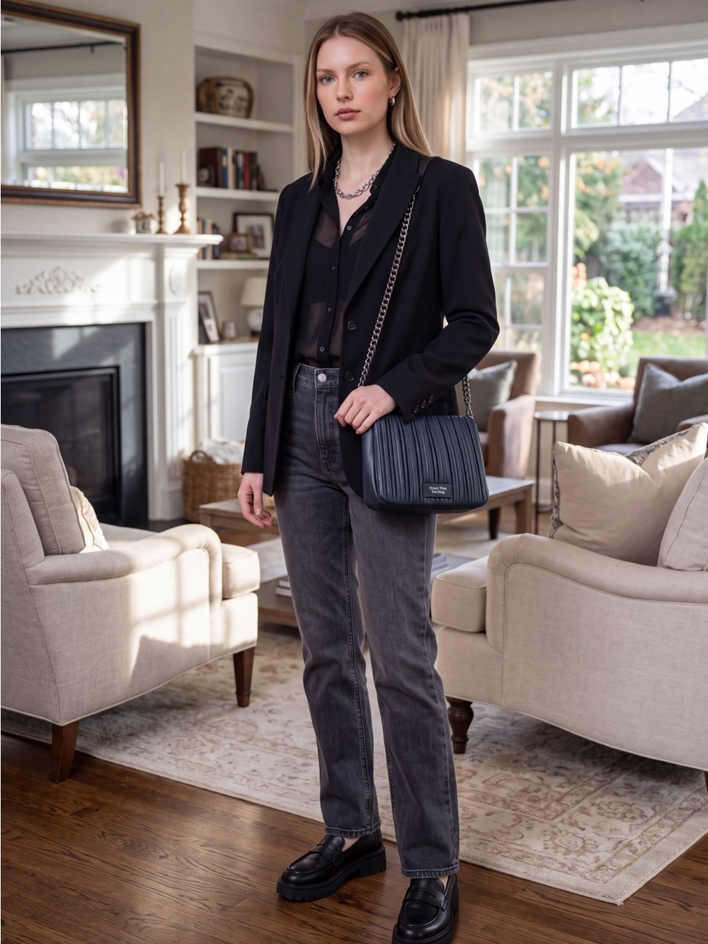 Anne Klein Sport 3 Button Stretch Black Blazer